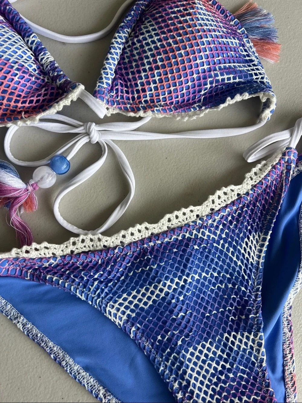 Isabella Rose mesh tassels sliding triangles bikini set size M